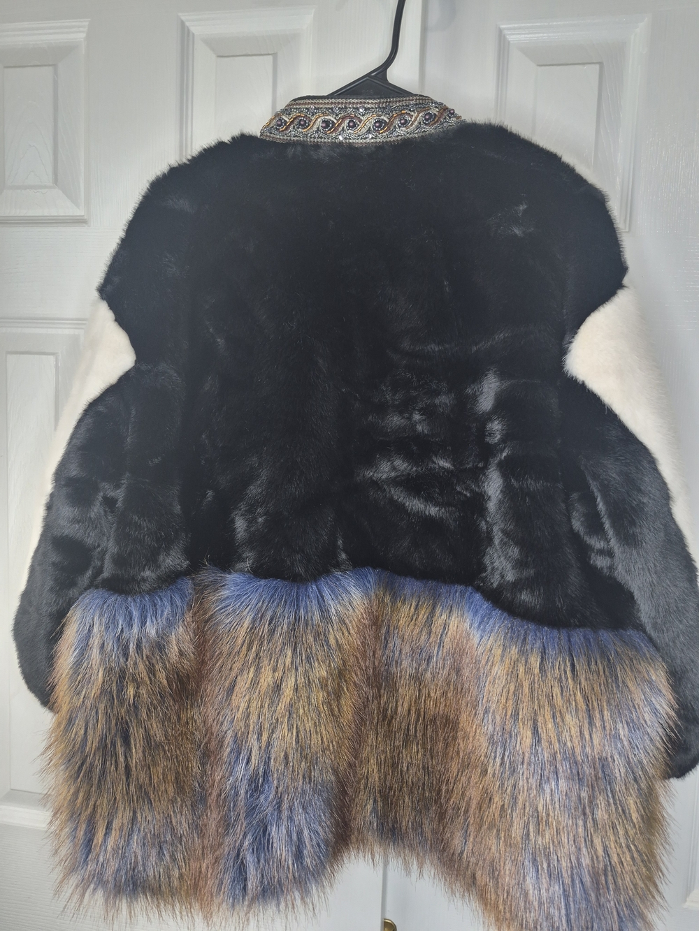 Mixed-Texture Teddy Jacket in Black, White & Tan - Picture 3 of 8